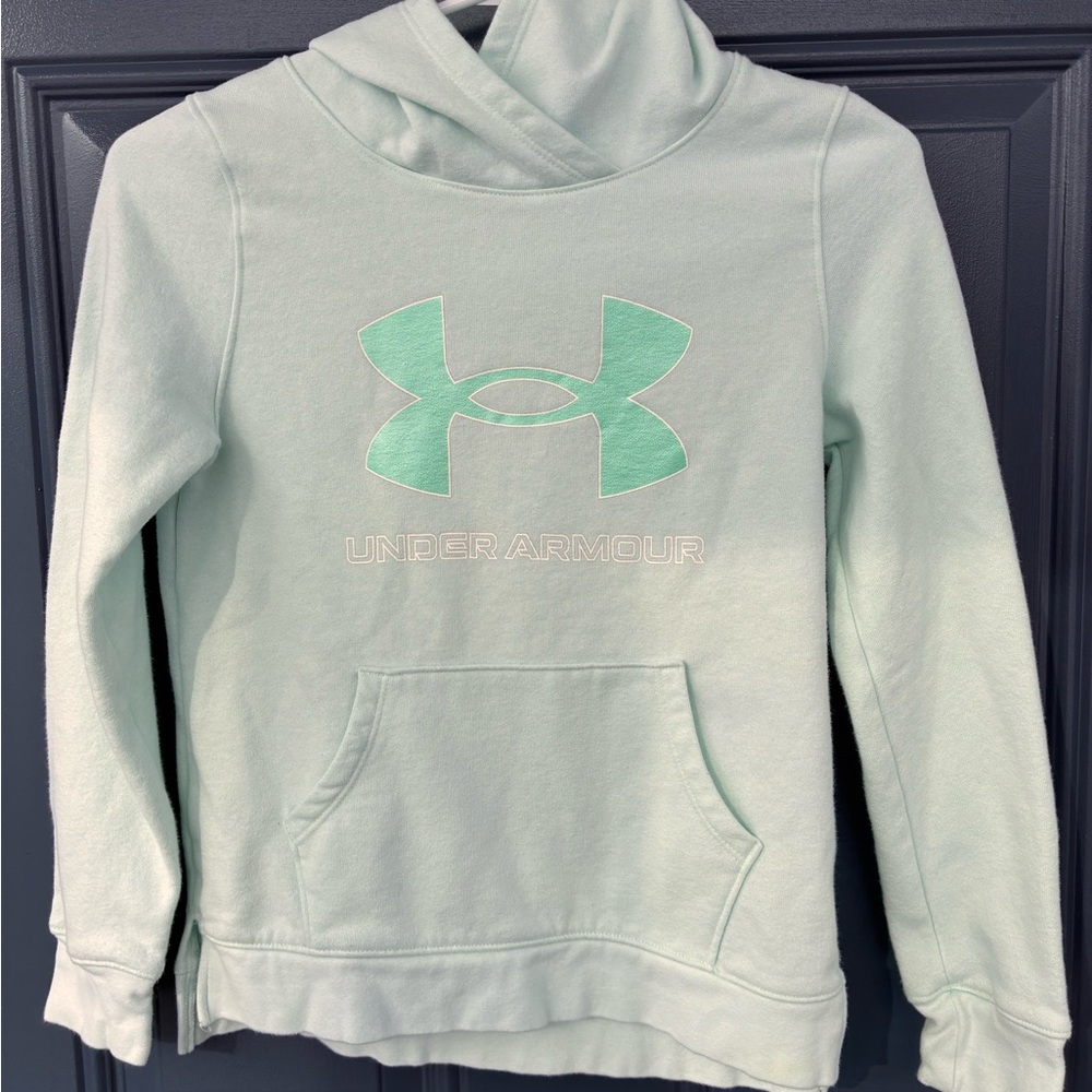 Under Armour Rival Fleece Mint Green Hoodie Girls Medium Like new